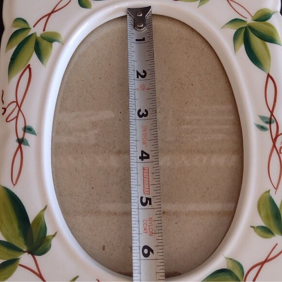 Vintage Ceramic 7" X 9" Frame Hand Painted Leaf Green Ivy Design Oval Photo - Picture 4 of 5